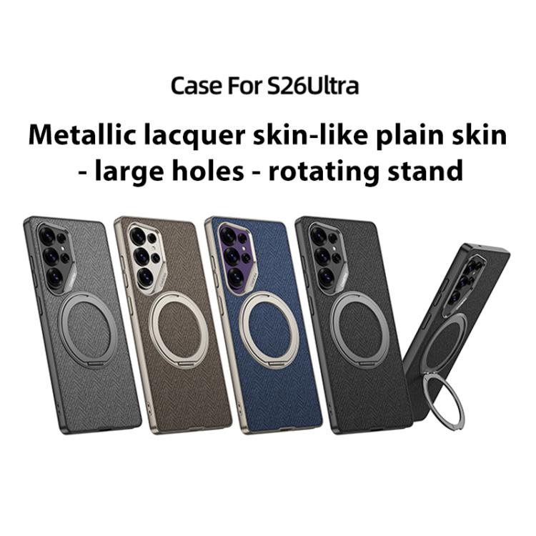 For Samsung Galaxy S26 Ultra 5G GKK Metal Paint Skin Feel Fabric Texture Leather Phone Case With Magnetic Rotating Holder, Not Included Pen