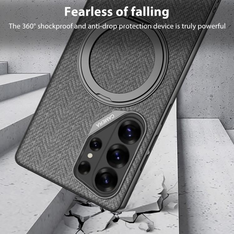 For Samsung Galaxy S26 Ultra 5G GKK Metal Paint Skin Feel Fabric Texture Leather Phone Case With Magnetic Rotating Holder, Not Included Pen