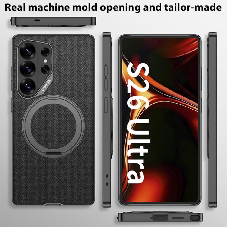 For Samsung Galaxy S26 Ultra 5G GKK Metal Paint Skin Feel Fabric Texture Leather Phone Case With Magnetic Rotating Holder, Not Included Pen