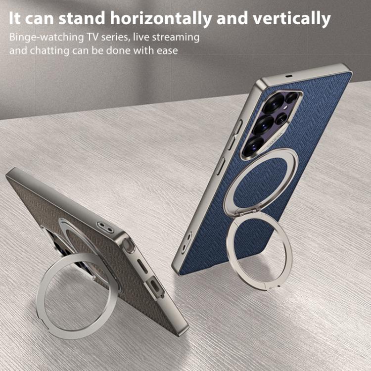 For Samsung Galaxy S26 Ultra 5G GKK Metal Paint Skin Feel Fabric Texture Leather Phone Case With Magnetic Rotating Holder, Not Included Pen