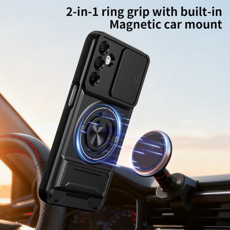 For Samsung Galaxy A15 5G Lens Sliding Window Multifunctional Magnetic Shockproof Phone Case