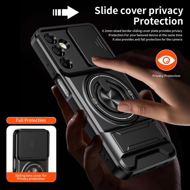 For Samsung Galaxy A15 5G Lens Sliding Window Multifunctional Magnetic Shockproof Phone Case