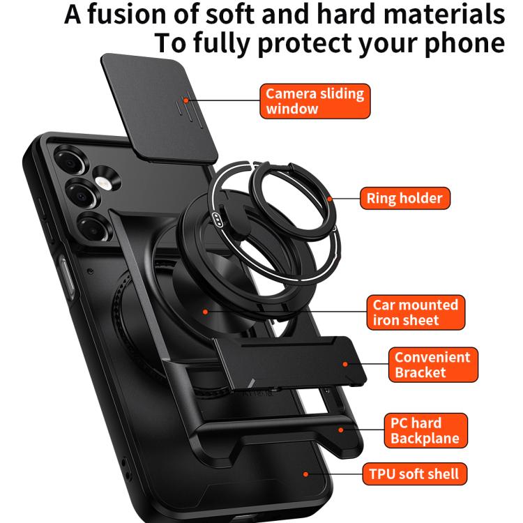 For Samsung Galaxy A16 5G Lens Sliding Window Multifunctional Magnetic Shockproof Phone Case