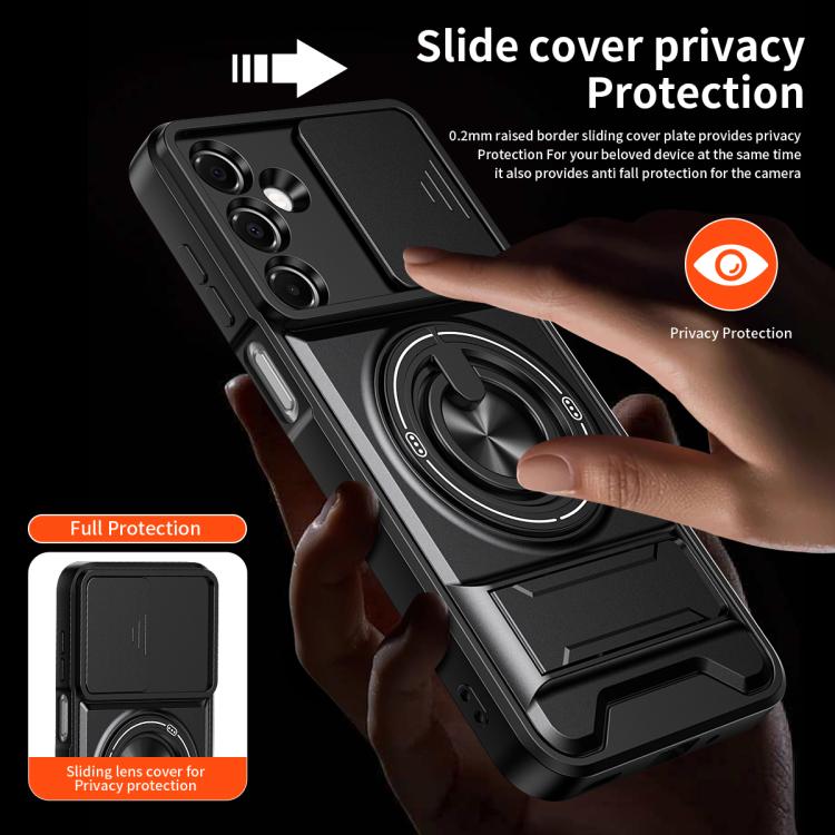 For Samsung Galaxy A16 5G Lens Sliding Window Multifunctional Magnetic Shockproof Phone Case