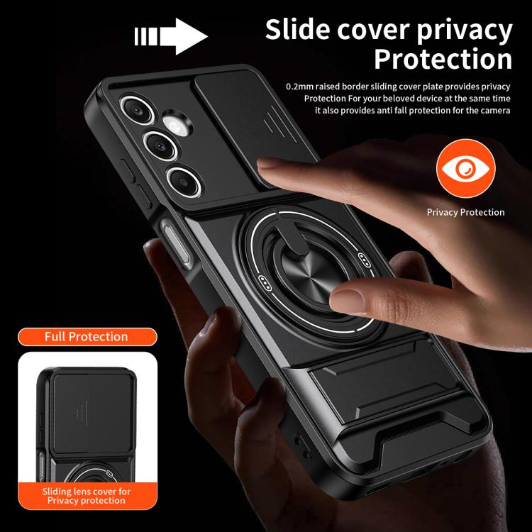 For Samsung Galaxy A25 5G Lens Sliding Window Multifunctional Magnetic Shockproof Phone Case