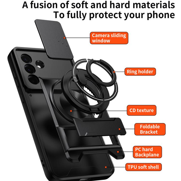 For Samsung Galaxy A36 5G Lens Sliding Window Multifunctional Magnetic Shockproof Phone Case