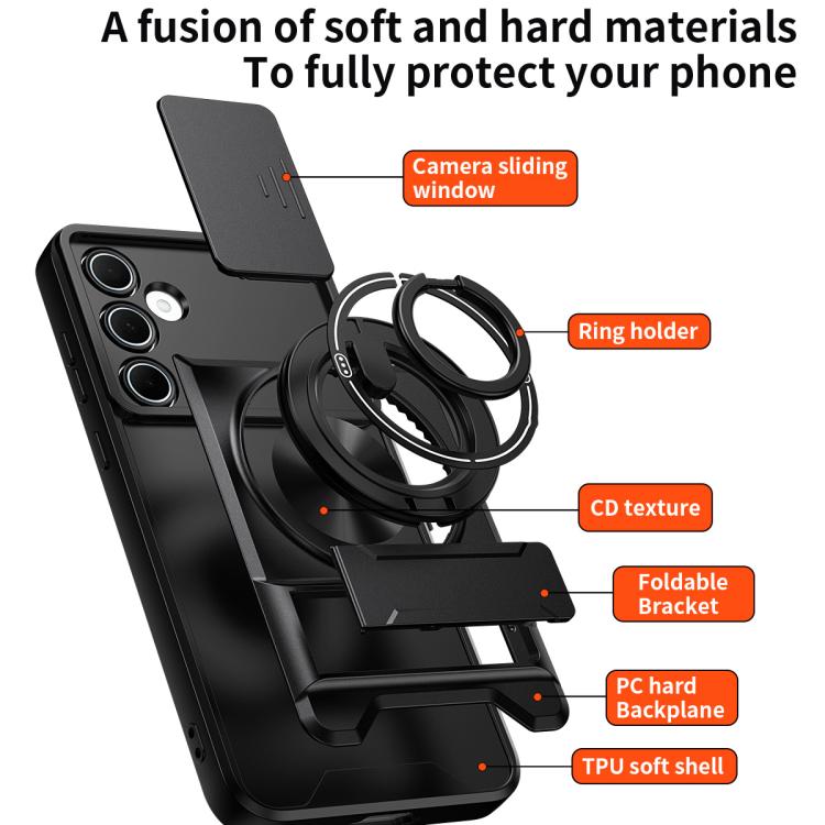 For Samsung Galaxy A55 5G Lens Sliding Window Multifunctional Magnetic Shockproof Phone Case