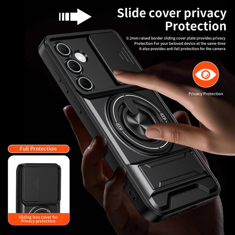 For Samsung Galaxy A55 5G Lens Sliding Window Multifunctional Magnetic Shockproof Phone Case
