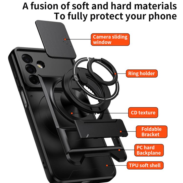 For Samsung Galaxy A26 5G Lens Sliding Window Multifunctional Magnetic Shockproof Phone Case