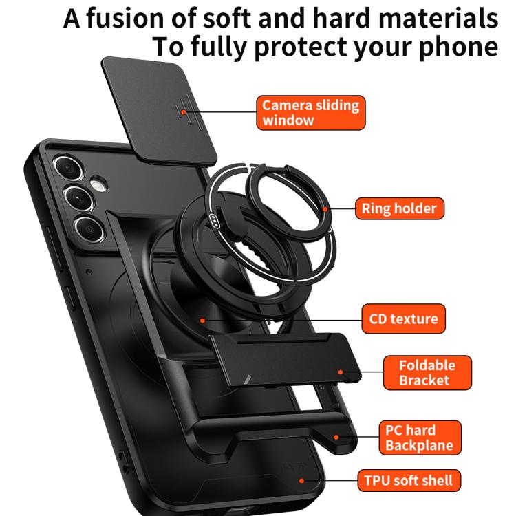 For Samsung Galaxy A34 5G Lens Sliding Window Multifunctional Magnetic Shockproof Phone Case