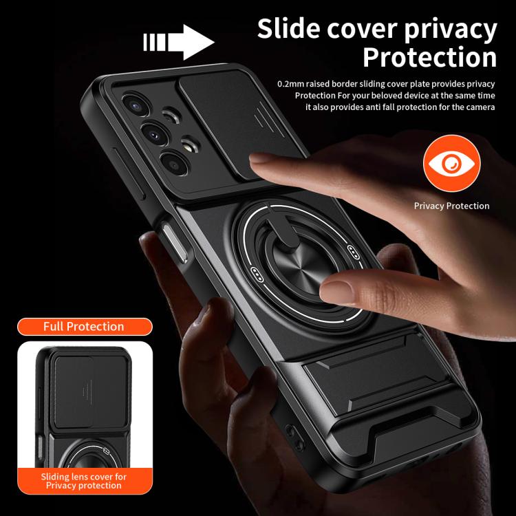 For Samsung Galaxy A13 4G Lens Sliding Window Multifunctional Magnetic Shockproof Phone Case