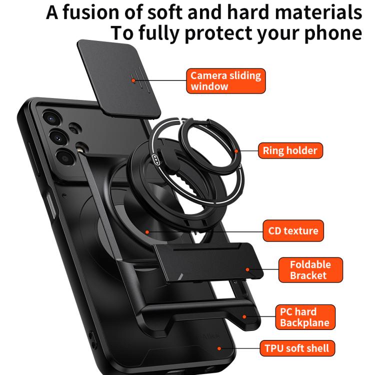 For Samsung Galaxy A13 4G Lens Sliding Window Multifunctional Magnetic Shockproof Phone Case