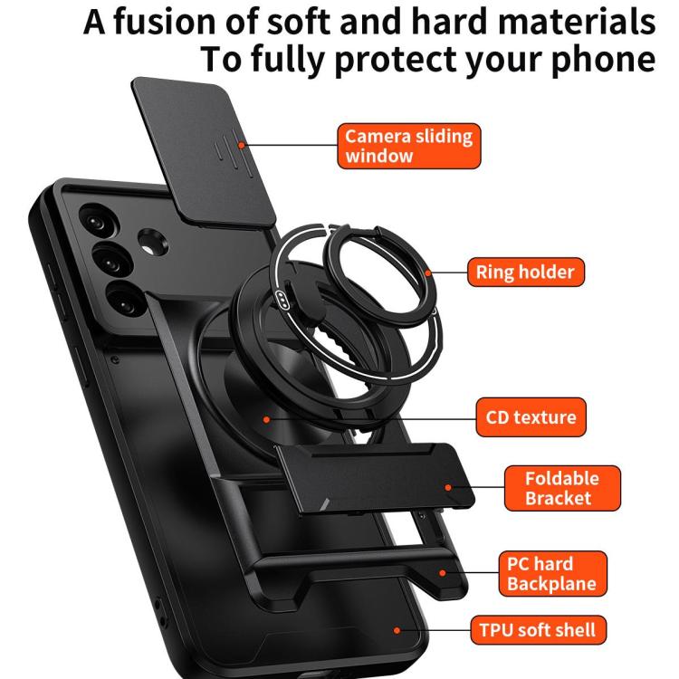 For Samsung Galaxy A27 5G Lens Sliding Window Multifunctional Magnetic Shockproof Phone Case