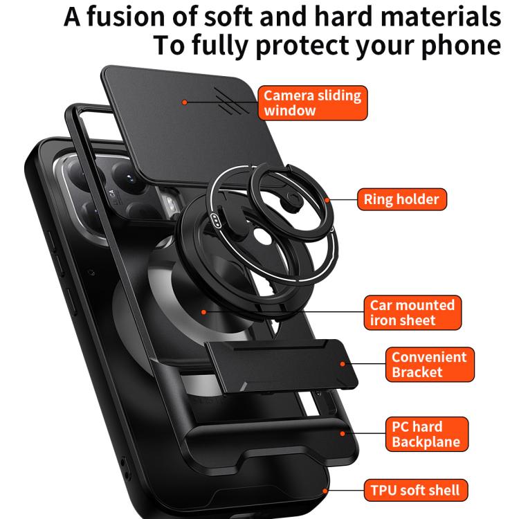For Xiaomi 15T Pro 5G Lens Sliding Window Multifunctional Magnetic Shockproof Phone Case