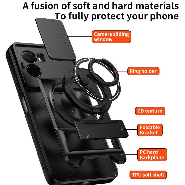 For Xiaomi Poco M7 4G 169mm Lens Sliding Window Multifunctional Magnetic Shockproof Phone Case