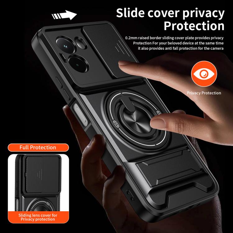 For Xiaomi Poco M7 4G 169mm Lens Sliding Window Multifunctional Magnetic Shockproof Phone Case