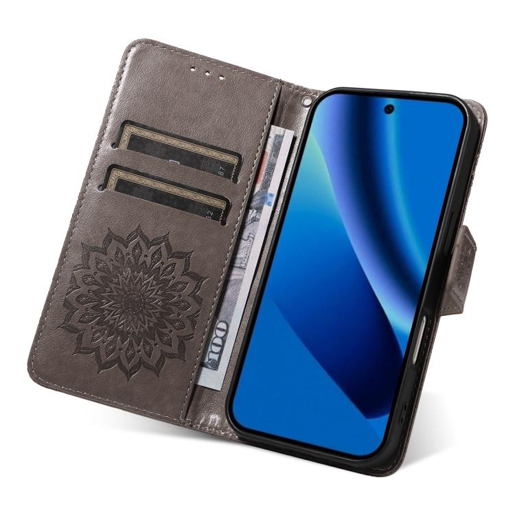 For Google Pixel 10a Embossed Sunflower Pattern Flip Leather Phone Case