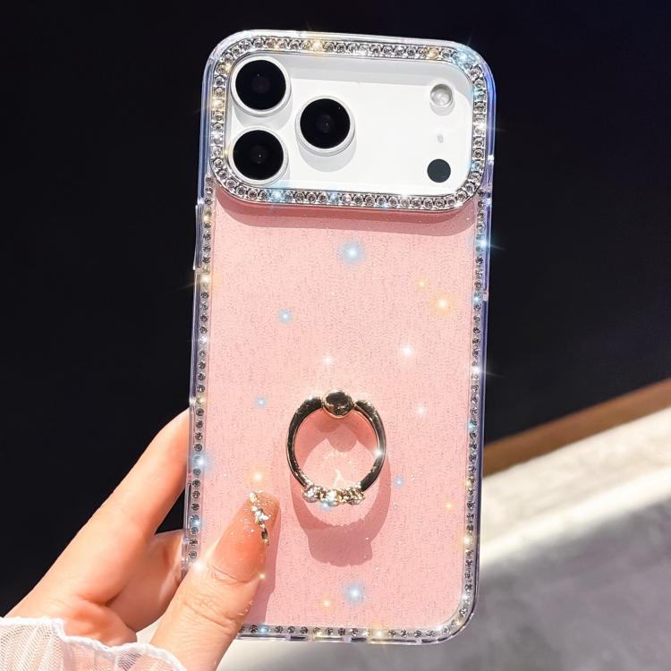 For iPhone 17 Pro Rhinestone Ring Holder Dual-side IMD PC Hybrid TPU Phone Case