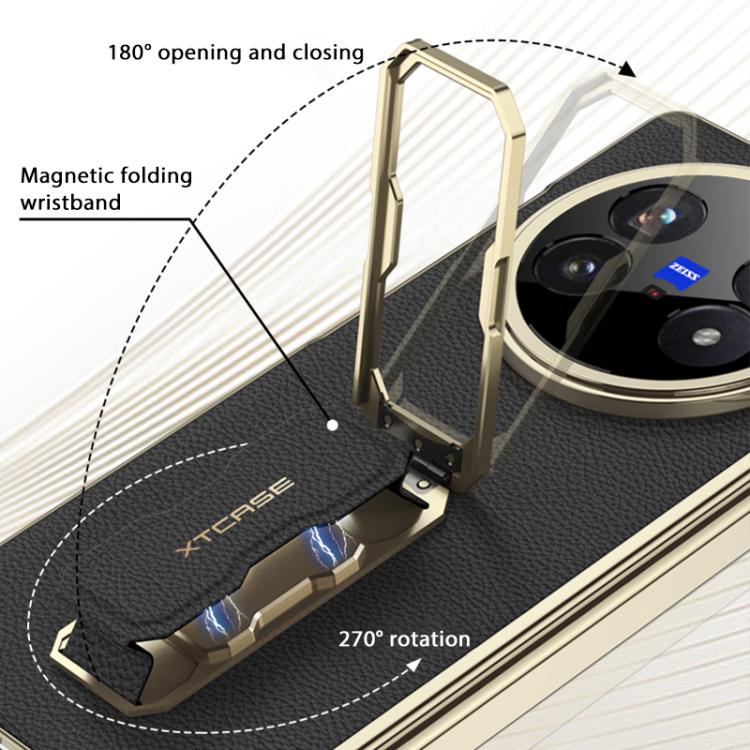 For vivo X Fold5 GKK Magnetic Folding Hinge Leather Phone Case with Wristband & Rotating Holder