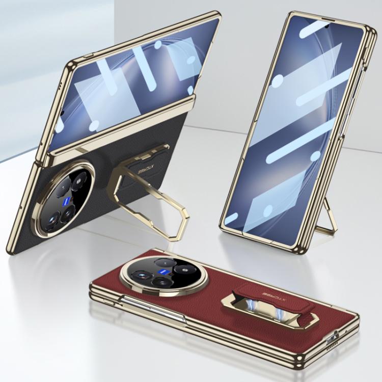 For vivo X Fold5 GKK Magnetic Folding Hinge Leather Phone Case with Wristband & Rotating Holder