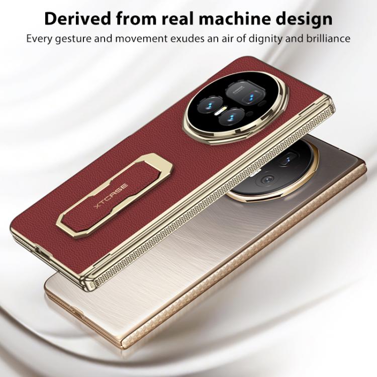 For Honor Magic V5 GKK Magnetic Folding Hinge Leather Phone Case with Wristband & Rotating Holder