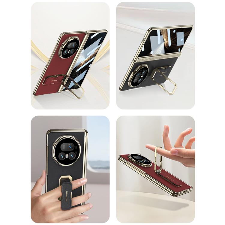 For Honor Magic V5 GKK Magnetic Folding Hinge Leather Phone Case with Wristband & Rotating Holder