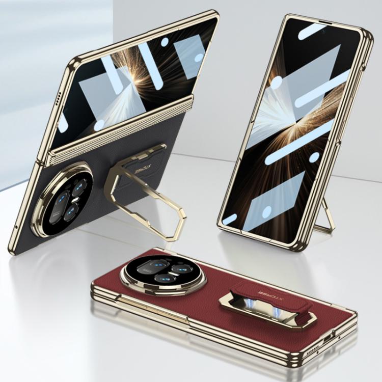 For Honor Magic V5 GKK Magnetic Folding Hinge Leather Phone Case with Wristband & Rotating Holder
