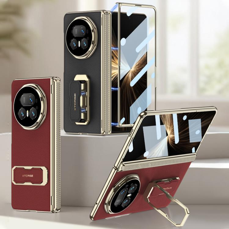 For Honor Magic V5 GKK Magnetic Folding Hinge Leather Phone Case with Wristband & Rotating Holder