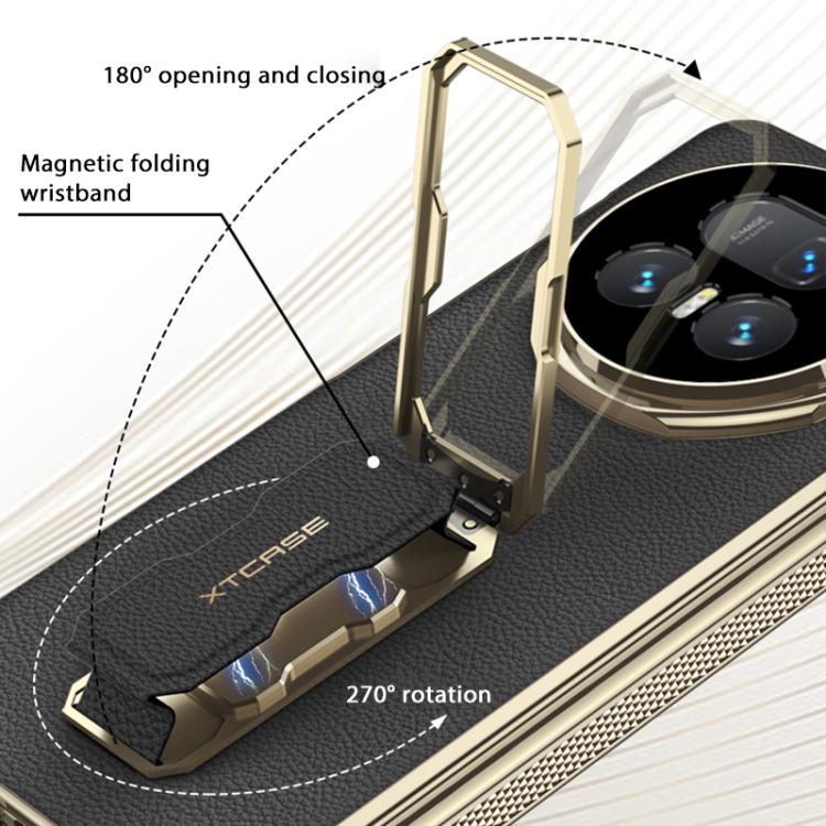 For Honor Magic V5 GKK Magnetic Folding Hinge Leather Phone Case with Wristband & Rotating Holder