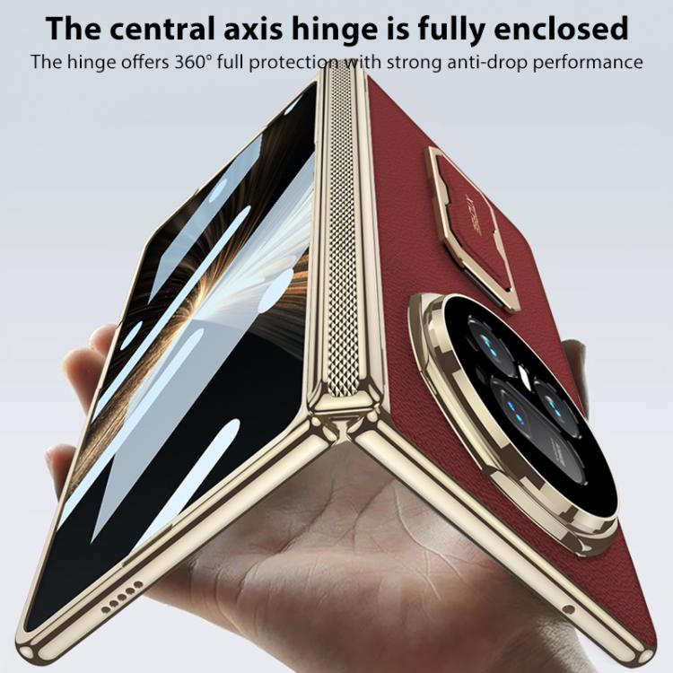 For Honor Magic V5 GKK Magnetic Folding Hinge Leather Phone Case with Wristband & Rotating Holder
