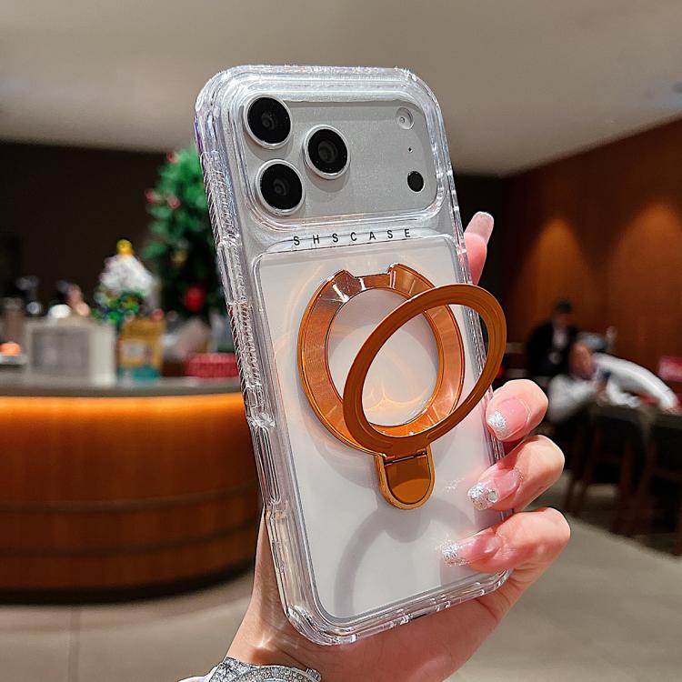 For iPhone 17 Pro Max Transparent Pivot Metal Holder Magnetic Phone Case