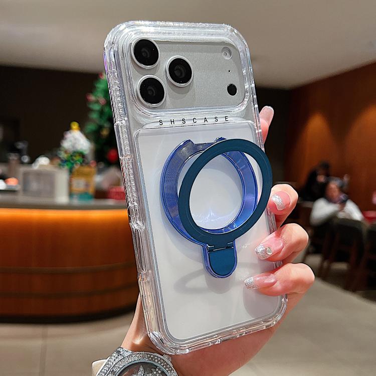 For iPhone 17 Pro Max Transparent Pivot Metal Holder Magnetic Phone Case