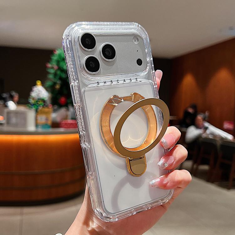 For iPhone 17 Pro Max Transparent Pivot Metal Holder Magnetic Phone Case