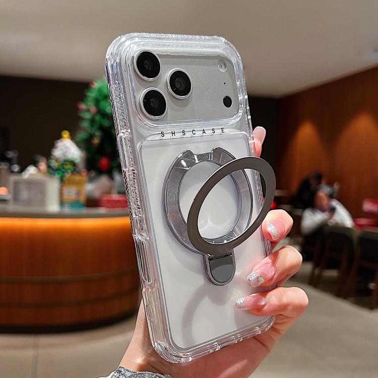 For iPhone 17 Pro Max Transparent Pivot Metal Holder Magnetic Phone Case