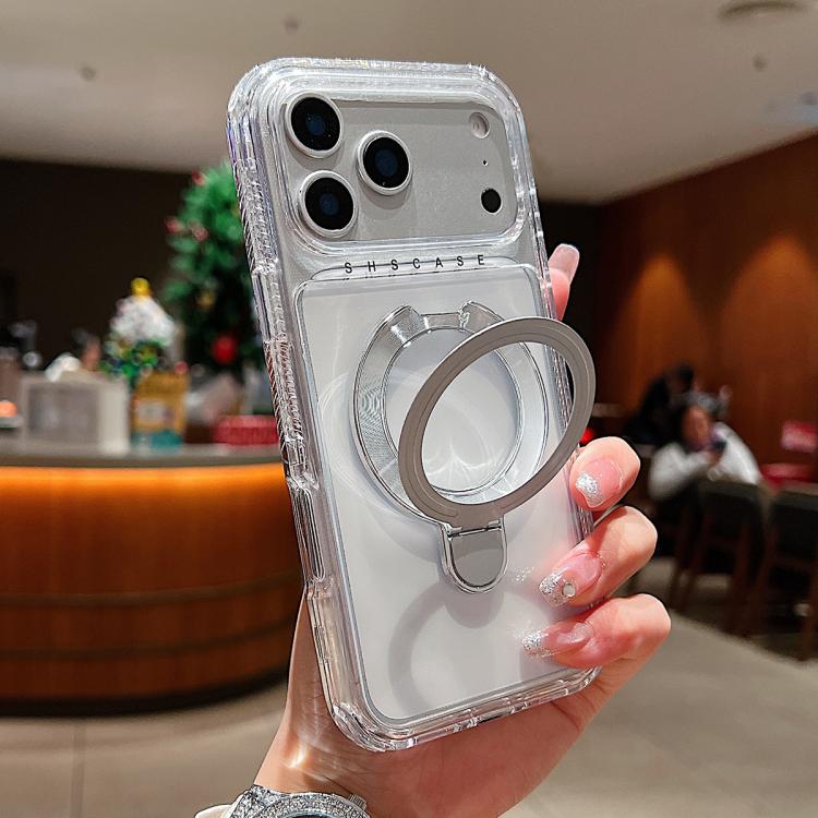 For iPhone 17 Pro Max Transparent Pivot Metal Holder Magnetic Phone Case