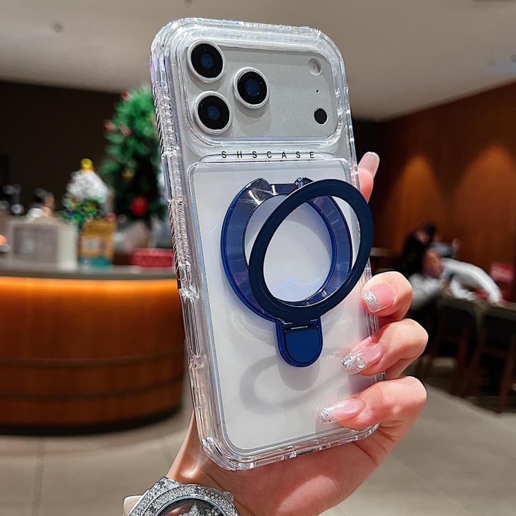 For iPhone 17 Pro Transparent Pivot Metal Holder Magnetic Phone Case
