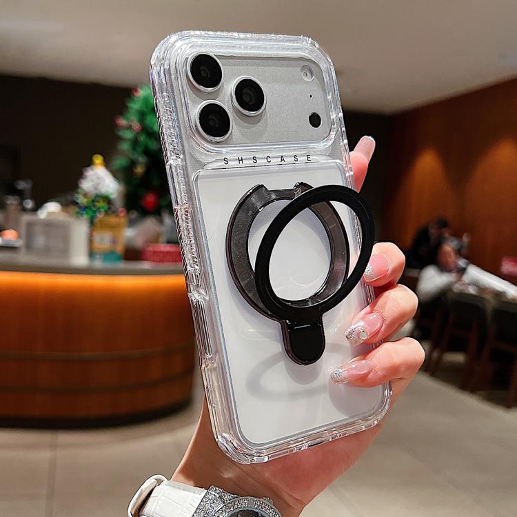 For iPhone 17 Pro Transparent Pivot Metal Holder Magnetic Phone Case