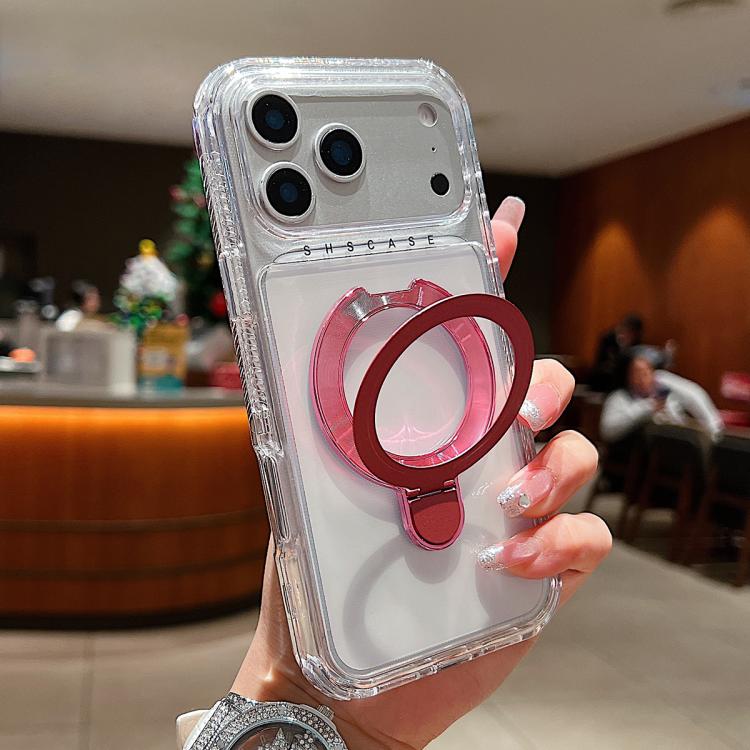 For iPhone 17 Pro Transparent Pivot Metal Holder Magnetic Phone Case