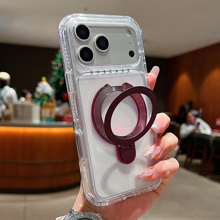 For iPhone 17 Pro Transparent Pivot Metal Holder Magnetic Phone Case