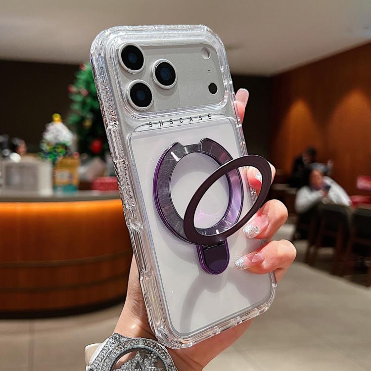 For iPhone 17 Pro Transparent Pivot Metal Holder Magnetic Phone Case