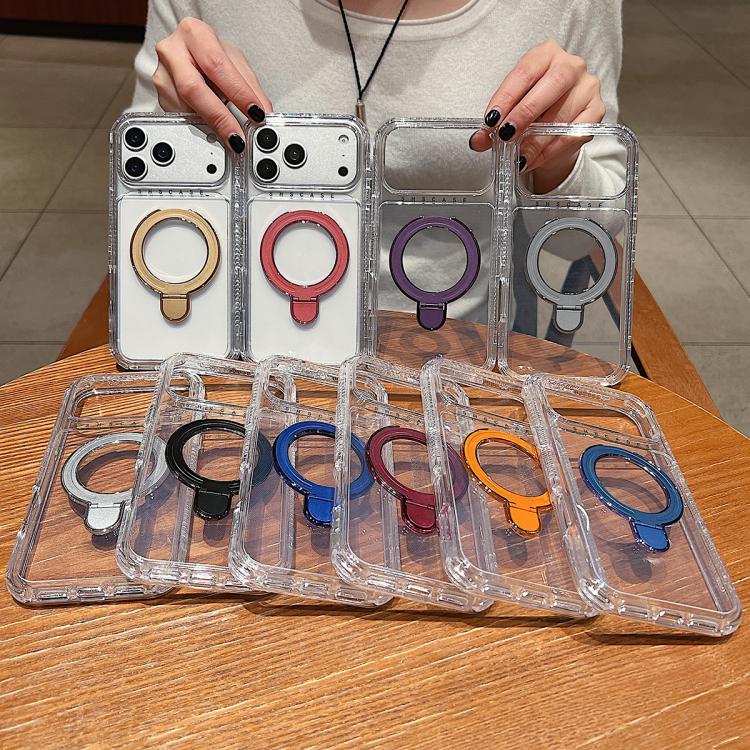 For iPhone 17 Pro Transparent Pivot Metal Holder Magnetic Phone Case