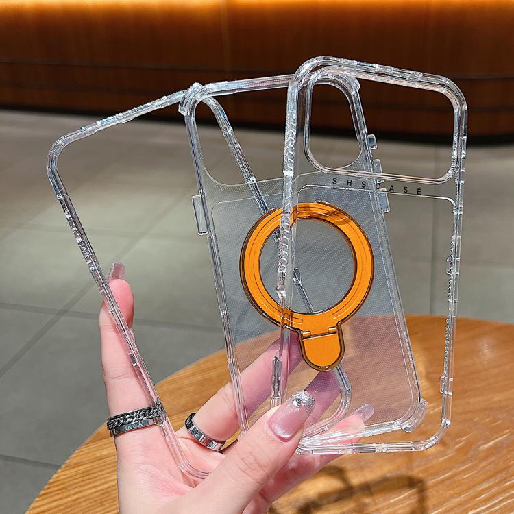 For iPhone 17 Pro Transparent Pivot Metal Holder Magnetic Phone Case