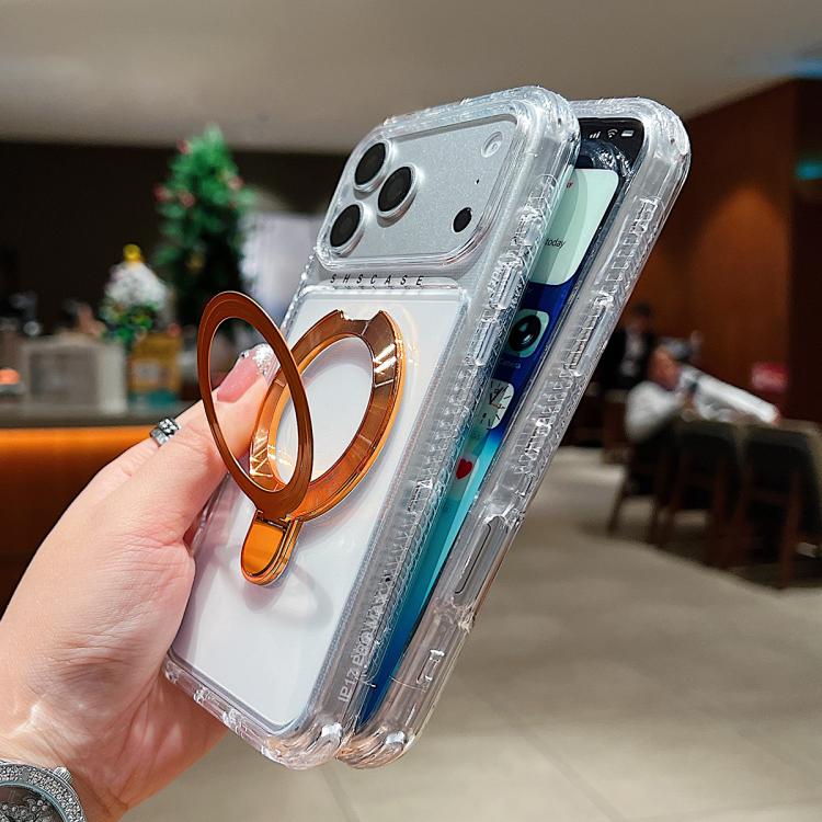 For iPhone 17 Pro Transparent Pivot Metal Holder Magnetic Phone Case