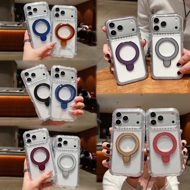 For iPhone 17 Pro Transparent Pivot Metal Holder Magnetic Phone Case