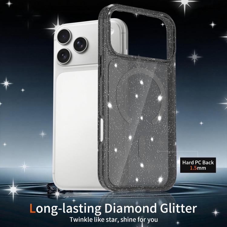 For iPhone 17 Pro Max Clear Glitter Magnetic PC Hybrid TPU Phone Case
