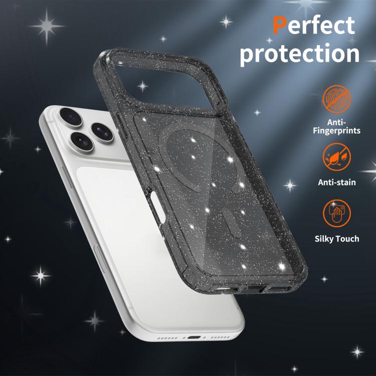 For iPhone 17 Pro Max Clear Glitter Magnetic PC Hybrid TPU Phone Case