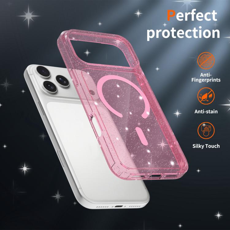 For iPhone 17 Pro Max Clear Glitter Magnetic PC Hybrid TPU Phone Case