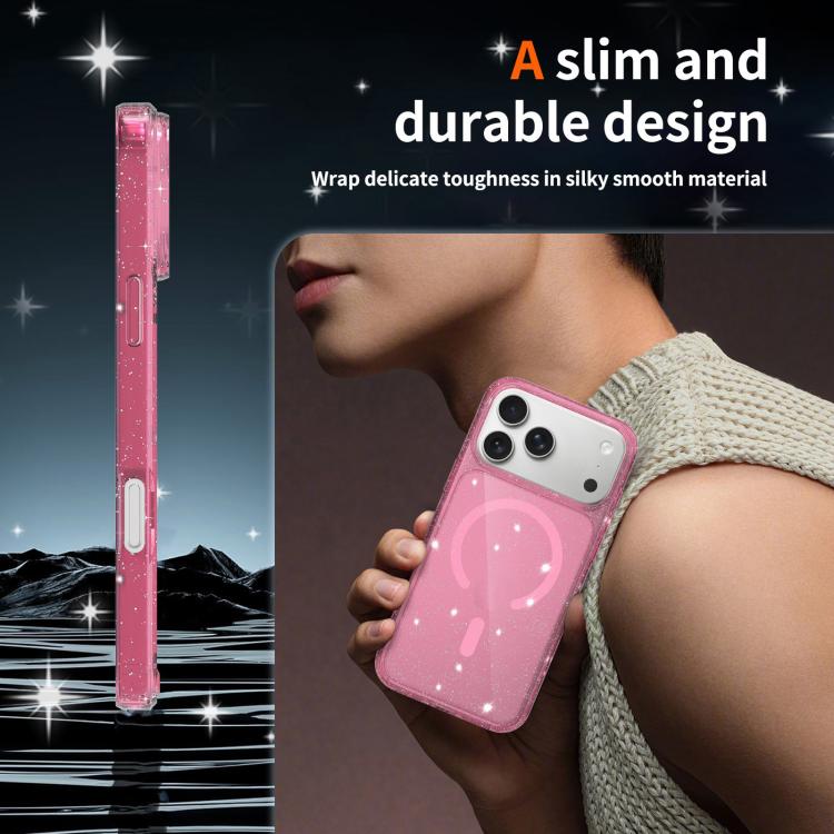 For iPhone 17 Pro Max Clear Glitter Magnetic PC Hybrid TPU Phone Case