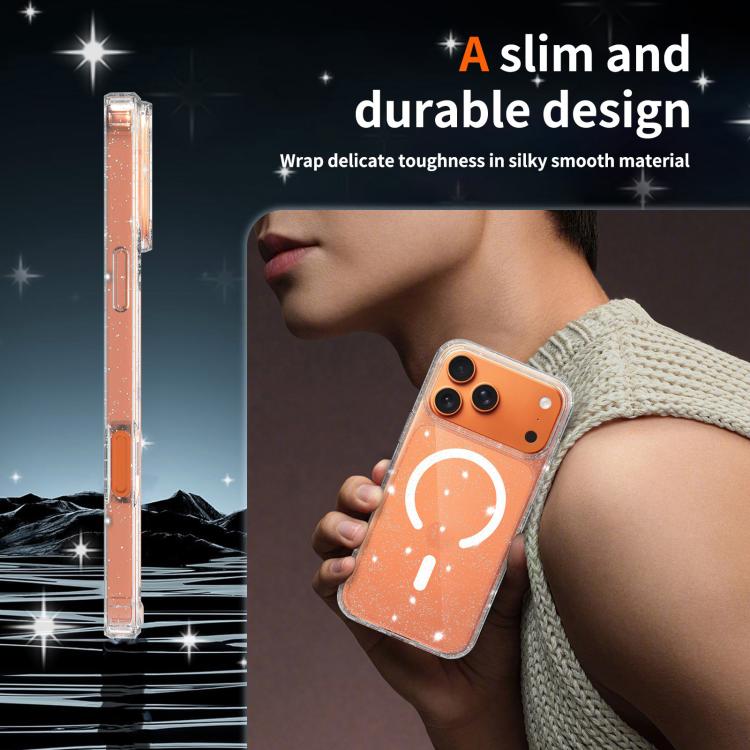 For iPhone 17 Pro Max Clear Glitter Magnetic PC Hybrid TPU Phone Case