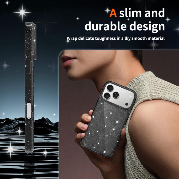 For iPhone 17 Pro Clear Glitter Magnetic PC Hybrid TPU Phone Case
